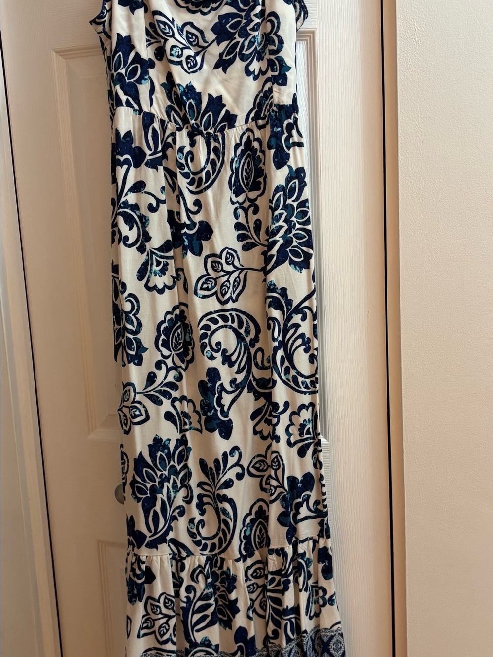 White Maxi Dress with Navy Floral Print